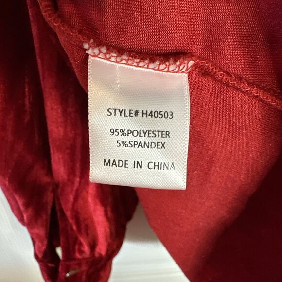 Jodifl Red Crushed Velvet‎ Vneck Puff Sleeve Shirt Sz Medium - Picture 5 of 7